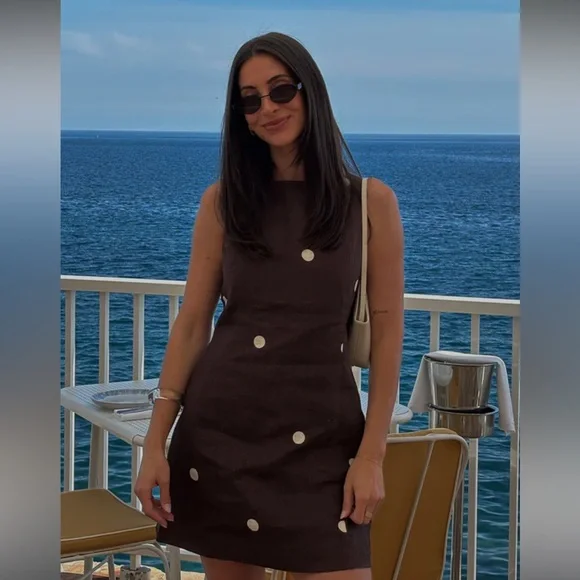 DISSH BEVERLY BITTER CHOC SPOT LINEN MINI DRESS NWT